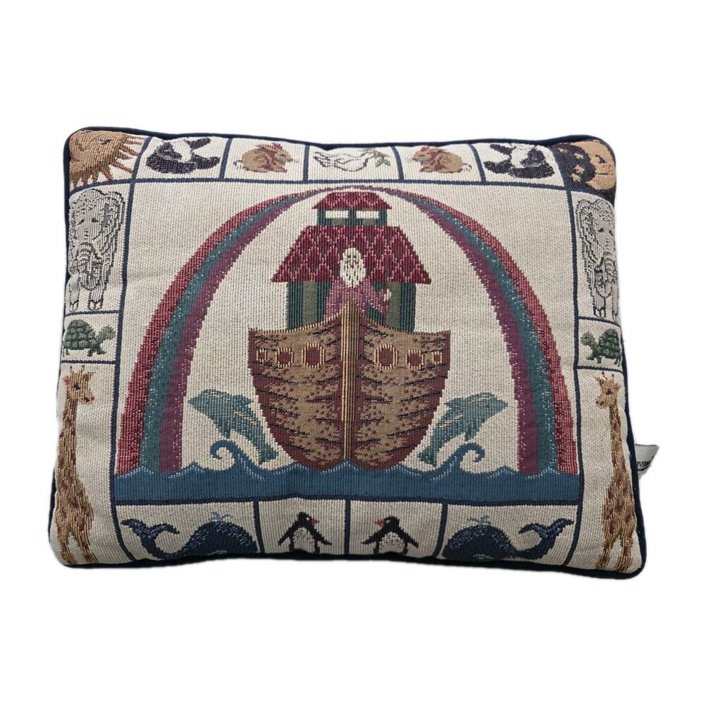 Vintage Noah's Ark Tapestry Pillow Animals 12" x 16" Riverdale USA Bible